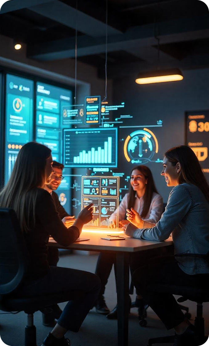 Colleagues reviewing analytics on screens